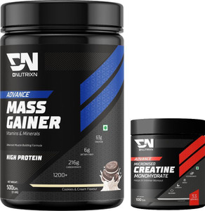 dnutrixn advance mass gainer with high protein creatine monohydrate  muscle strength weight gainersmass gainers 500 g 100 g cookies  cream