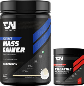 dnutrixn advance mass gainer with high protein creatine monohydrate  muscle strength weight gainersmass gainers 500 g 100 g vanilla ice cream