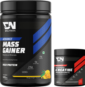 dnutrixn advance mass gainer with high protein creatine monohydrate  muscle strength weight gainersmass gainers 500 g 100 g mango delight