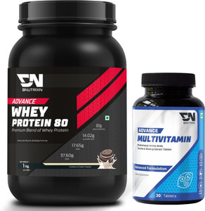 dnutrixn advanced whey protein 80  multivitamin tablets combo for muscle growth recovery whey protein 1 kg 30 no cookies  cream