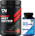 DNUTRIXN Beginner's High Whey Protein 40G & Multivitamin Tablets | Digestive Enzyme, BCAA Whey Protein (500 g, Delicious Strawberry)