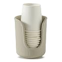 Dobbyby Ceramic Bathroom Cup Dispenser with Stylish Vertical Stripes - Disposable Mouthwash Cup Holder Holds 3-4oz Paper Cups for Rinsing Cups on Bathroom Vanity Countertops (Matte Beige)
