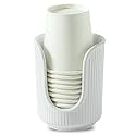 Dobbyby Ceramic Bathroom Cup Dispenser with Stylish Vertical Stripes - Disposable Mouthwash Cup Holder Holds 3-4oz Paper Cups for Rinsing Cups on Bathroom Vanity Countertops (Off White)