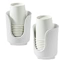 Dobbyby Ceramic Bathroom Cup Dispenser with Stylish Vertical Stripes - Disposable Mouthwash Cup Holder Holds 3-4oz Paper Cups for Rinsing Cups on Bathroom Vanity Countertops (Off White-2 Pack)