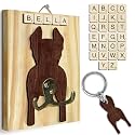 Doberman Dog Leash Holder Wall Mount with Scrabble Letters, Wooden Dog Wall Hook Organizer, Pet Collar and Harness Holder Entryway, Key Hook and Leash Rack, Gift for Pet Lovers, Home Decor PF297-33