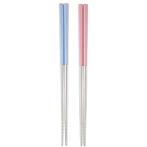 docat 2 pairs stainless steel chopsticks and wheat straw handle reusable portable utensil for home pink and blue