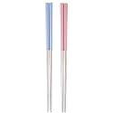 DOCAT 2 Pairs Stainless Steel Chopsticks and Wheat Straw Handle Reusable Portable Utensil for Home (Pink and Blue)