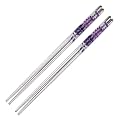 DOCAT Chopsticks 2 Pair Steel Chopstick Reusable Chop Sticks Eating for Noodles Sushi Hotpot 23 cm Long Metal Lightweight Chopsticks Easy to Use (Purple)