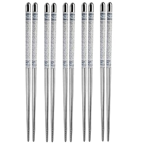 docat metal chopsticks lightweight stainless steel reusable chopsticks for sushi noodles 23 cm 1 pairs 5 pair grey steel chopsticks