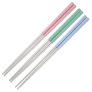 docat metal chopsticks lightweight stainless steel reusable chopsticks for sushi noodles 23 cm 3 pairs pink blue green