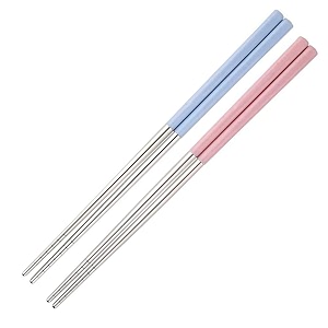 docat metal chopsticks lightweight stainless steel reusable chopsticks for sushi noodles 23 cm 2 pairs pink amp blue