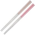 DOCAT Metal Chopsticks Lightweight Stainless Steel Reusable Chopsticks for Sushi Noodles 23 cm 2 Pairs (Beige &amp; Pink)