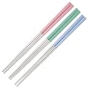 DOCAT Metal Chopsticks Lightweight Stainless Steel Reusable Chopsticks for Sushi Noodles 23 cm 3 Pairs (Pink Blue Green)
