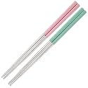 DOCAT Metal Chopsticks Lightweight Stainless Steel Reusable Chopsticks for Sushi Noodles 23 cm 2 Pairs (Green &amp; Pink)