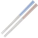 DOCAT Metal Chopsticks Lightweight Stainless Steel Reusable Chopsticks for Sushi Noodles 23 cm 2 Pairs (Beige &amp; Blue)