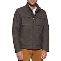 DOCKERS Men's Faux Leather Military Jacket