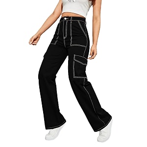 dockstreet womens twill denim cargo for women with white stitching accents412mbedthreadcargoblack white stitch32