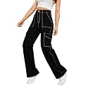 dockstreet Womens Twill Denim Cargo for Women with White Stitching Accents.4/12MBEdthreadcargoBlack White Stitch32