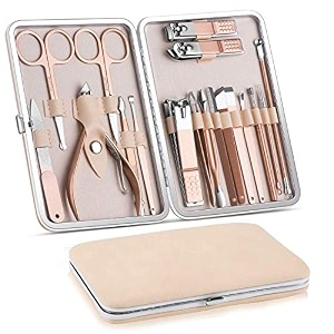 docoss 18 in 1 stainless steel professional manicure amp pedicure kit for women includes scissors a nail cutter acne remover needle blackhead tool with leather case