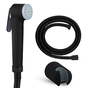 docoss- abs premium black health faucet for bathroom with 12 meter shower tube jet spray for toilet with rubber finish bathroom faucet gun for toilet black with tube set