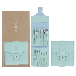 docoss manicure kit for womennail cutter kit for womengirls with leather pouch for manicure pedicure kit with acne needlenail cllippers amp tools mint green