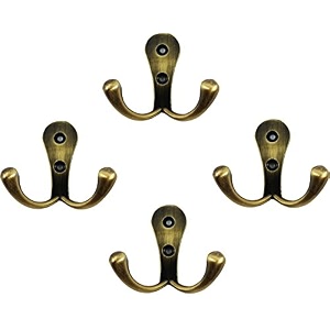 docoss -pack of 4-antique-2 pin bathroom cloth hanger wall robe hooks rail for hanging keysclothestowel steel hook