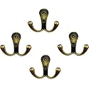 DOCOSS -Pack of 4-Antique-2 Pin Bathroom Cloth Hanger Wall Robe Hooks Rail for Hanging Keys,Clothes,Towel Steel Hook