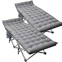 DoCred Oversized XXL Folding Camping Cot with Mattress, 2 Pack 32" Wide Cot