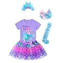 Doctor Unicorn Birthday Girls Mermaid Outfit Set Costume Tutu Skirt Dress, Mermaid Birthday Shirt, Headband & Satin Sash