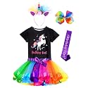 Doctor Unicorn Birthday Girls Unicorn Costume Outfit Rainbow Tutu, Unicorn T-shirt, Satin Sash, Hair Bow &amp; Headband