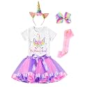 Doctor Unicorn Birthday Girls Unicorn Costume Outfit Rainbow Tutu, Unicorn T-shirt, Satin Sash, Hair Bow &amp; Headband
