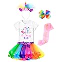 Doctor Unicorn Birthday Girls Unicorn Costume Outfit Rainbow Tutu, Unicorn T-shirt, Satin Sash, Hair Bow &amp; Headband