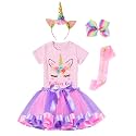 Doctor Unicorn Birthday Girls Unicorn Costume Outfit Rainbow Tutu, Unicorn T-shirt, Satin Sash, Hair Bow &amp; Headband