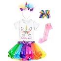 Doctor Unicorn Birthday Girls Unicorn Costume Outfit Rainbow Tutu, Unicorn T-shirt, Satin Sash, Hair Bow &amp; Headband