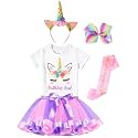 Doctor Unicorn Birthday Girls Unicorn Costume Outfit Rainbow Tutu, Unicorn T-shirt, Satin Sash, Hair Bow &amp; Headband