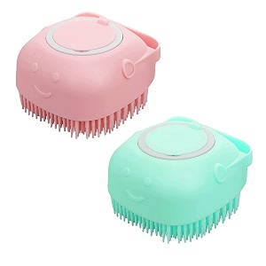 dog bath brush body scrubber shampoo dispenser tick remover for shower bathing and shedding soft silicone bristles brushes groomers for pet puppy dogs cat color may varypack of 2