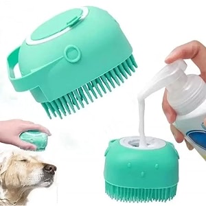dog bath brush body scrubber shampoo dispenser tick remover for shower bathing and shedding soft silicone bristles brushes groomers for pet puppy dogs cat color may varyblue pack of 1