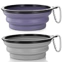 Dog Bowl Large Pet Collapsible Bowls, 2 Pack Collapsible Dog Water Bowls for Cats Dogs Portable Pet Feeding Water Dish for Walking Parking Traveling with 2 Carabiners (Large, Purple &amp; Concrete Gray)
