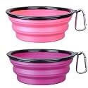 Dog Bowl Large Pet Collapsible Bowls, 2 Pack Collapsible Dog Water Bowls for Cats Dogs, Portable Pet Feeding Watering Dish for Walking Parking Traveling with 2 Carabiners (Large, Pink+Purple)