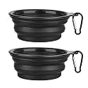 Dog Bowl Pet Collapsible Bowls, 2 Pack Collapsible Dog Water Bowls for Cats Dogs, Portable Pet Feeding Watering Dish for Walking Parking Traveling with 2 Carabiners (Small, Black+Black)