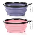 Dog Bowl Pet Collapsible Bowls, 2 Pack Collapsible Dog Water Bowls for Cats Dogs, Portable Pet Feeding Watering Dish for Walking Parking Traveling with 2 Carabiners (Small, Purple+Fairy Pink)