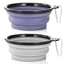 Dog Bowl Pet Collapsible Bowls, 2 Pack Collapsible Dog Water Bowls for Cats Dogs, Portable Pet Feeding Watering Dish for Walking Parking Traveling with 2 Carabiners (Small, Purple &amp; Concrete Gray)