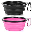 Dog Bowl Pet Collapsible Bowls, 2 Pack Collapsible Dog Water Bowls for Cats Dogs, Portable Pet Feeding Watering Dish for Walking Parking Traveling with 2 Carabiners (Small, Black &amp; Pink)