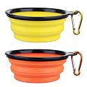Dog Bowl Pet Collapsible Bowls, 2 Pack Collapsible Dog Water Bowls for Cats Dogs, Portable Pet Feeding Watering Dish for Walking Parking Traveling with 2 Carabiners (Small, Orange+Yellow)