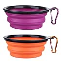 Dog Bowl Pet Collapsible Bowls, 2 Pack Collapsible Dog Water Bowls for Cats Dogs, Portable Pet Feeding Watering Dish for Walking Parking Traveling with 2 Carabiners (Small, Orange+Purple)