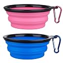 Dog Bowl Pet Collapsible Bowls, 2 Pack Collapsible Dog Water Bowls for Cats Dogs, Portable Pet Feeding Watering Dish for Walking Parking Traveling with 2 Carabiners (Small, Bule+Pink)
