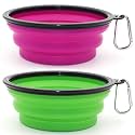 Dog Bowl Pet Collapsible Bowls, 2 Pack Collapsible Dog Water Bowls for Cats Dogs, Portable Pet Feeding Watering Dish for Walking Parking Traveling with 2 Carabiners (Large, Green+Purple)