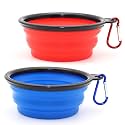 Dog Bowl Pet Collapsible Bowls, 2 Pack Collapsible Dog Water Bowls for Cats Dogs, Portable Pet Feeding Watering Dish for Walking Parking Traveling with 2 Carabiners (Small, Blue+Red)