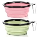 Dog Bowl Pet Collapsible Bowls, 2 Pack Collapsible Dog Water Bowls for Cats Dogs, Portable Pet Feeding Watering Dish for Walking Parking Traveling with 2 Carabiners (Small, Fairy Pink+Sprout Green)