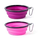 Dog Bowl Pet Collapsible Bowls, 2 Pack Collapsible Dog Water Bowls for Cats Dogs, Portable Pet Feeding Watering Dish for Walking Parking Traveling with 2 Carabiners (Pink+Purple, Medium)